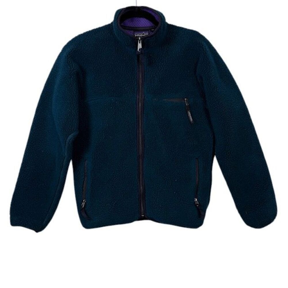 Vintage Patagonia Retro-X Cardigan Deep Pile 80's Teal Blue Purple Men's Small